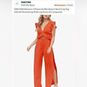 Fancyinn Orange Wide-Leg Two-Piece Set
